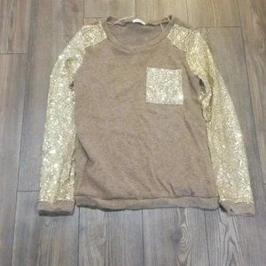 12PM by Mon Ami brown and gold sequin sweater Medium